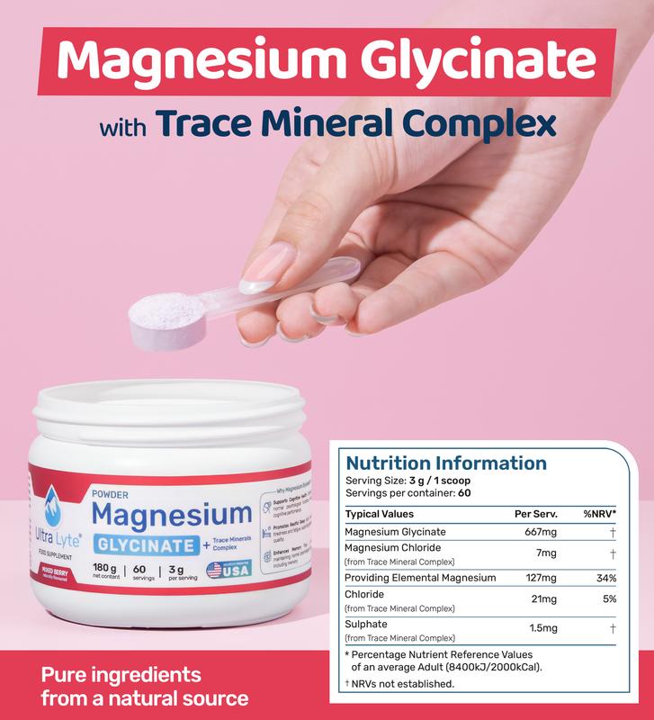 Ultra Lyte Magnesium Glycinate 180g - Mixed Berry | Relaxation & Cognitive Support 2