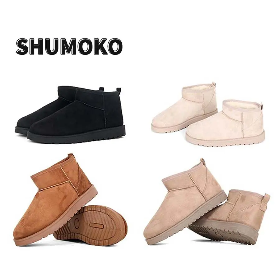 SHUMOKO Women's Suede Cozy Faux Fur Snow Boots Mini Boots Ladie's Winter Outdoor Non-Slip Walking Boots Women's Warm Platform Boots Casual Mid Calf Boots for Women Pull-on Boots Girl Walking Shoes