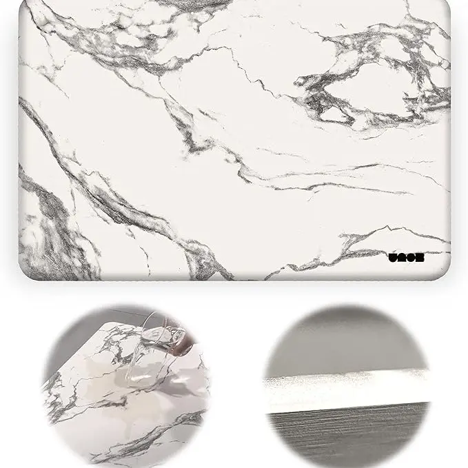 Thin Stone Bath Mat, Diatomaceous Earth Shower Mat, 23.62x15.35 | Quick-Dry Absorbent Non-Slip Bathroom Floor Rug | Versatile, Eco-Friendly, & Easy to Clean | Marble Look (Marble)