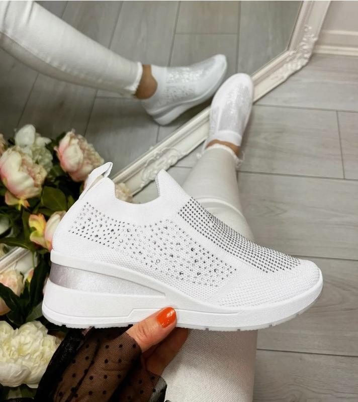 LADIES WOMENS DIAMANTE SOCK WEDGE SNEAKERS CLASSIC JOGGING PUMPS SHOES TRAINERS 1