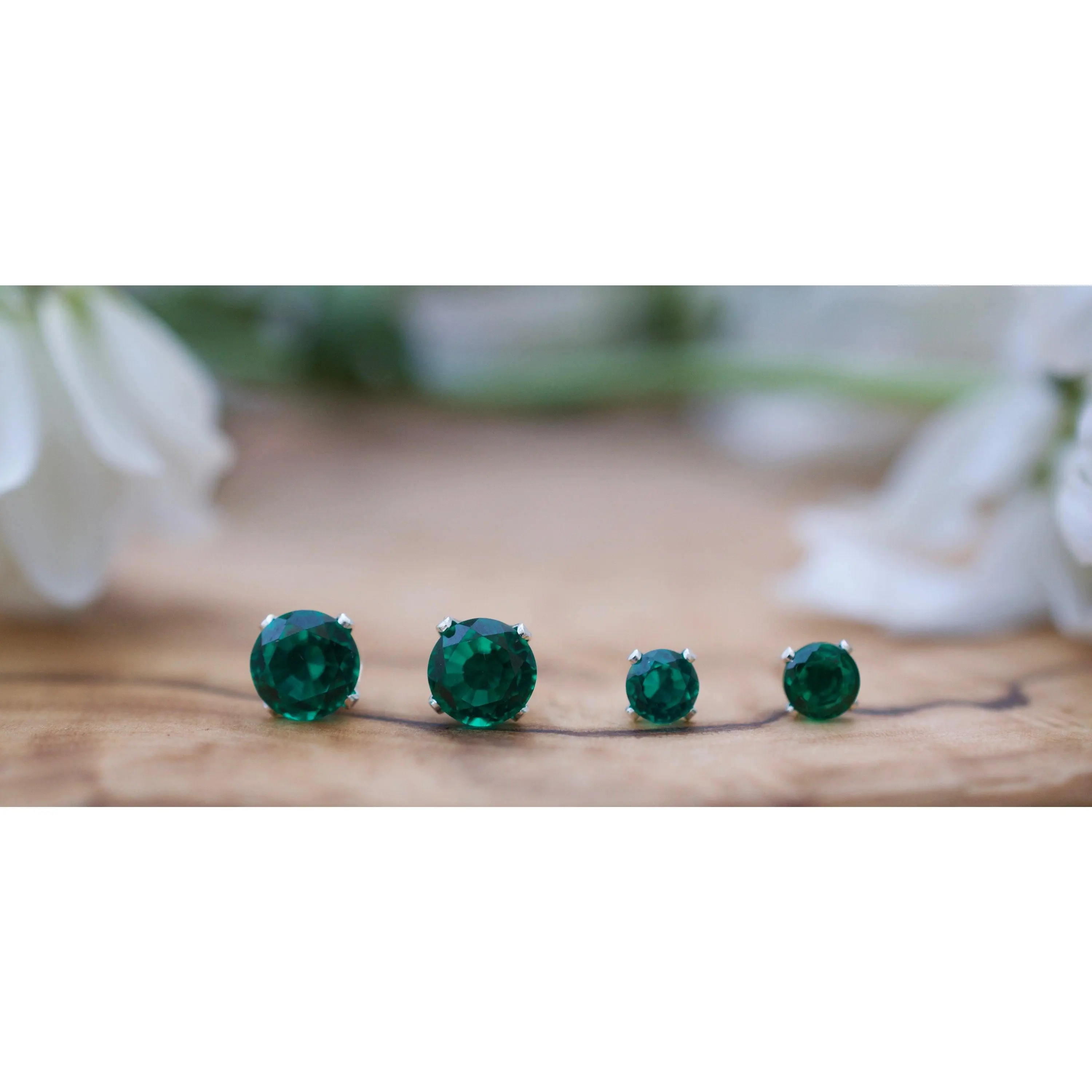Lab Created Emerald Earrings in Sterling Silver or 14K Gold Filled, Emerald Statement Earrings, 14K Emerald Earrings