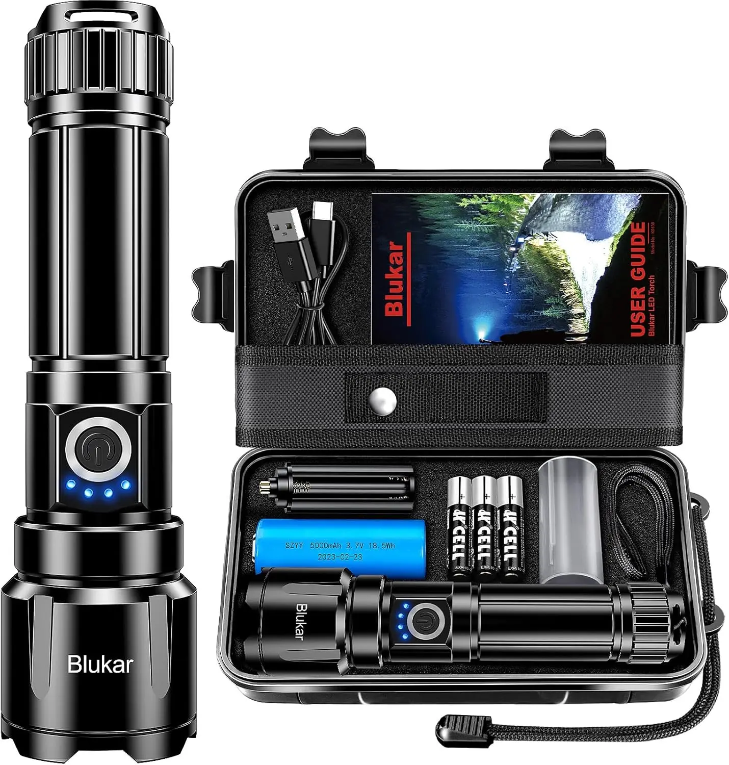 Super Bright 500000 Lumens LED Torch – Waterproof Handheld Flashlight, Adjustable Focus, 5000mAh Battery, Ideal for Power Cuts, Camping & Hiking