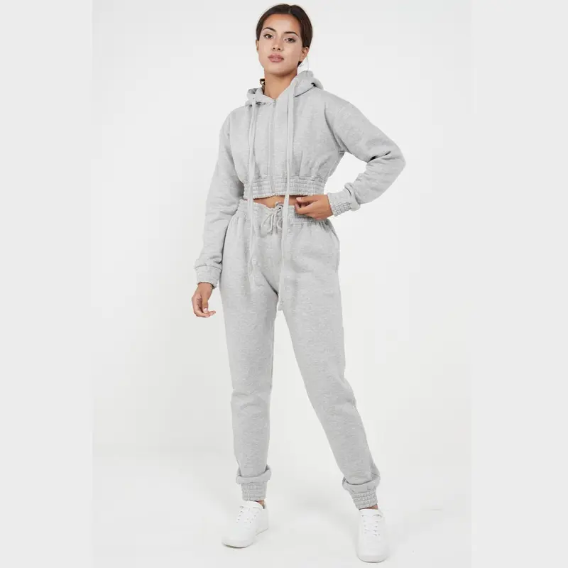 Crop Zip Hooded Loungewear - Valentina Cropped Drawstring Jogger Womenswear Overalls Stitch Suits Underwear Lady Comfort 7