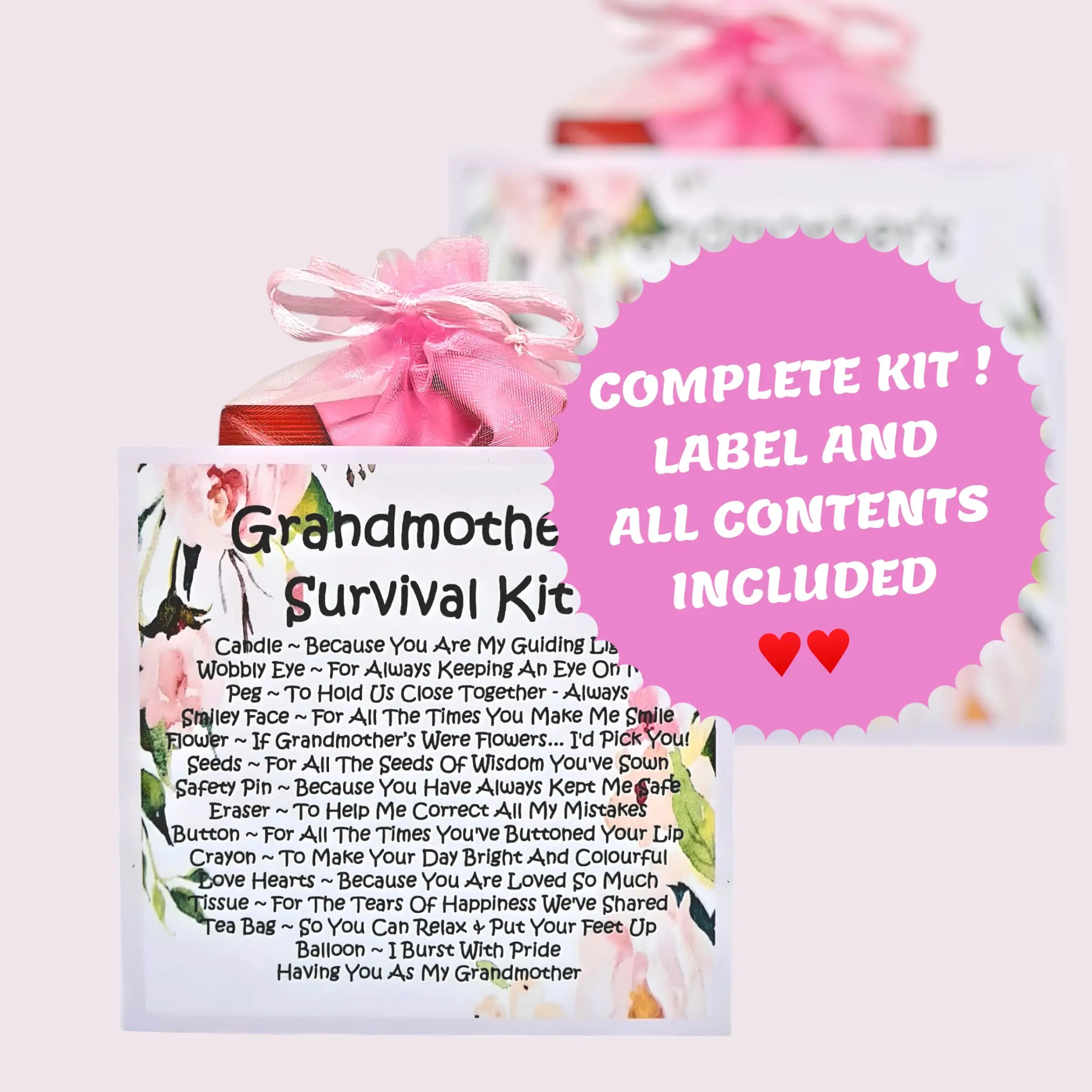 Grandmother's Survival Kit ~ Unique Sentimental Novelty Gift & Greetings Card | Mother's Day | Nan Gift | Nanna | Grandma | Personalised Keepsake