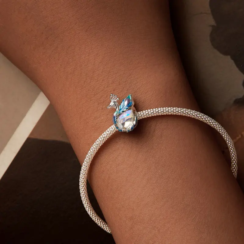 Elegant Peacock Charm Bead With Cubic Zirconia Genuine 925 Sterling Silver Compatible With Pandora Bracelets 7