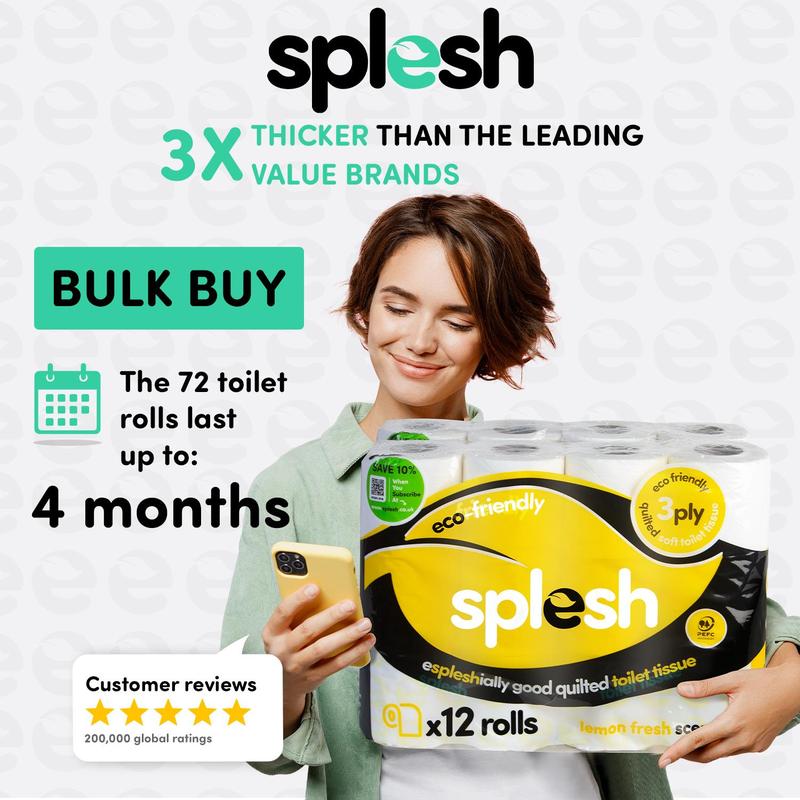 LIVE EXCLUSIVE Splesh Toilet Roll, Soft & Quilted Eco-Friendly, Lemon, 72 Rolls 2
