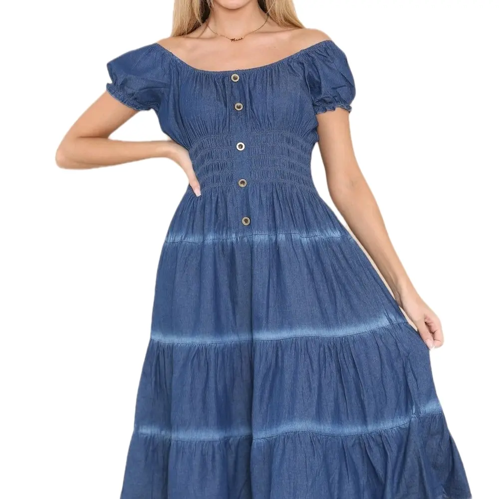 BUTTON DETAIL DENIM  LOOK DRESS  100% Cotton