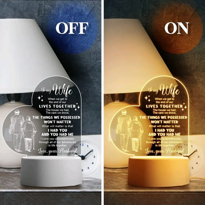 Valentines Gifts for Wife - Engraved Acrylic Night Light Present for Wife, Wife Birthday Gifts from Husband, Romantic Christmas Wedding Anniversary Valentines Day Gifts for Her 4