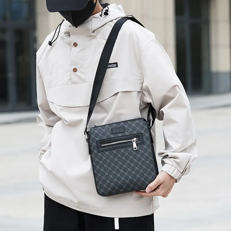 1 pza bolso bandolera Retro de PU, bolso de hombro de moda Simple, opción Ideal para regalo, para hombre de negocios 3