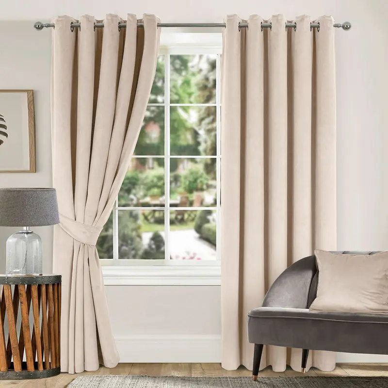 Yorkshire Bedding Lining Velvet Eyelet Curtains Soft Crushed Velvet Curtains With 2 Matching Tie Backs  - Sophisticated Grandeur in Your Living Room 3