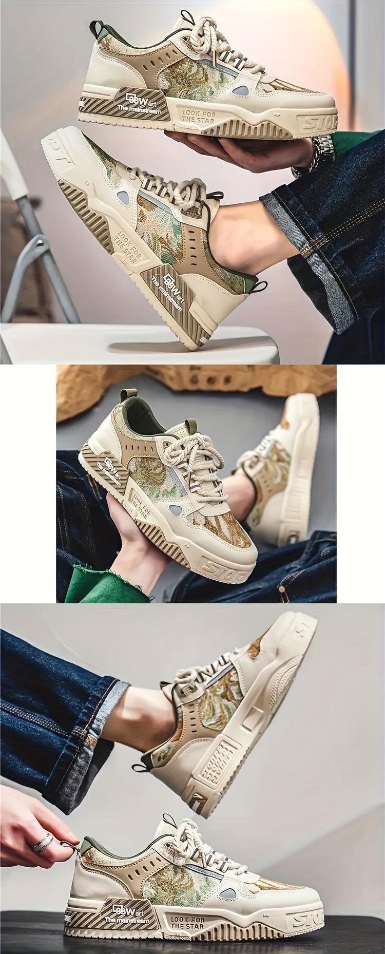 Product Introduction of Mens Low-Top PU Casual Skateboard Shoes - Breathable Fabric Lining, Non-Slip PVC Sole, Geometric Pattern, Lace-Up Closure, Round Toe, Preppy Style for Daily, Casual, Jogging, Traveling - All-Season Wear 4