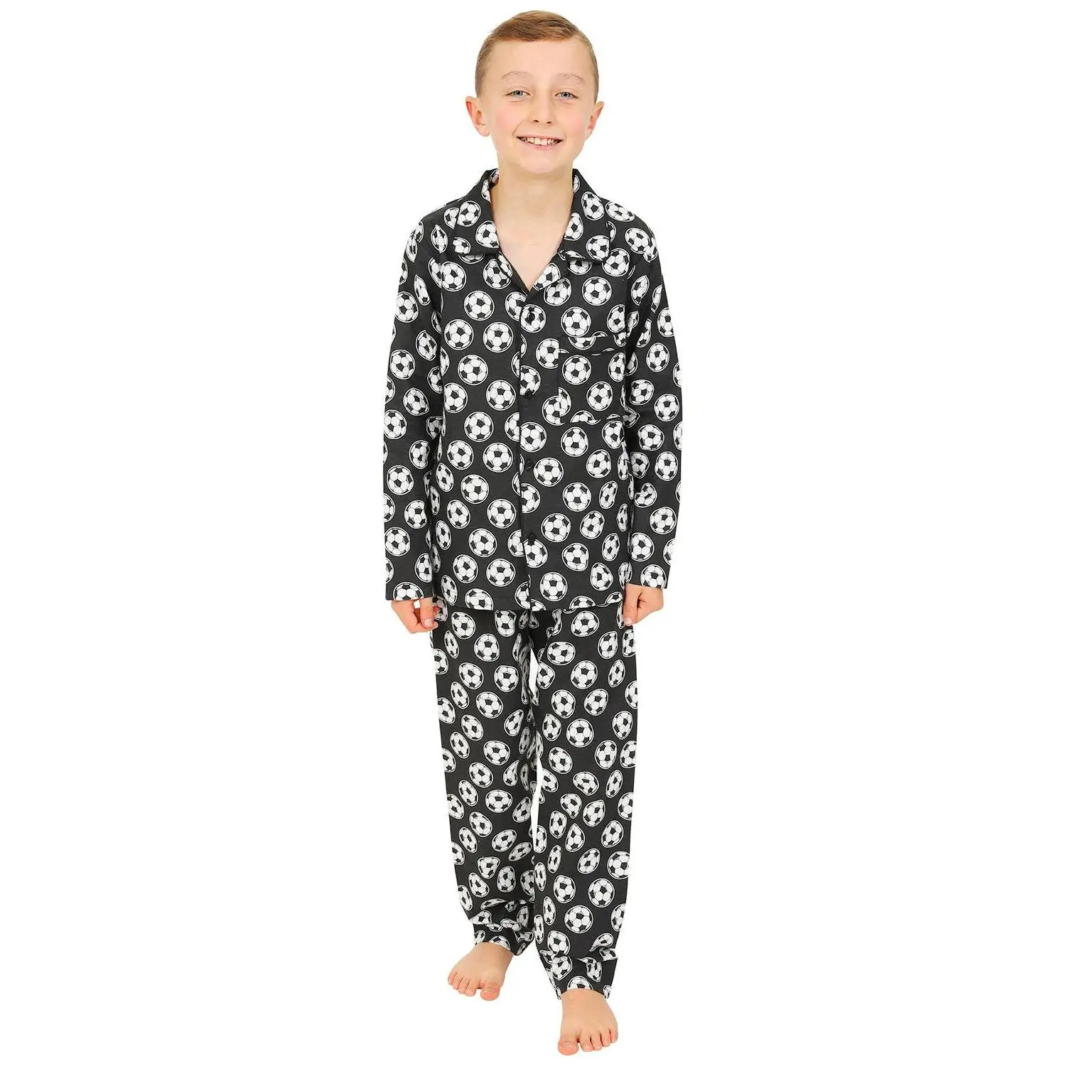 Football Wincey Button up Long Pyjama Set