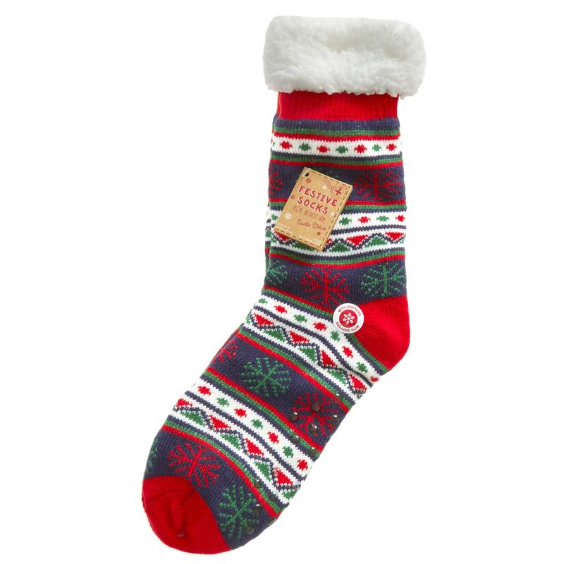 1 Pair Mens Christmas Chunky Warm Slipper Socks Lounge Socks Thermal Non Slip Festive Fair Isle Navy Red Pattern Sherpa Fleece Lined Non Slip  Bed Socks Winter Socks for Him UK 6-11 Navy Thick Warm Mid Calf Christmas Socks Menswear Underwear Thick 3