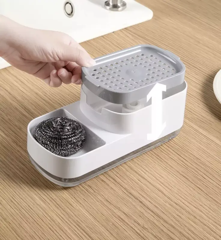 Kitchen Liquid Soap Pump Dispenser 2 in1 ABS Sponge Holder + Sponge 2
