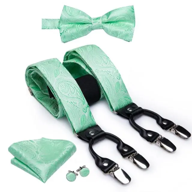 Green Paisley Men's Bow Tie and Braces Set 0