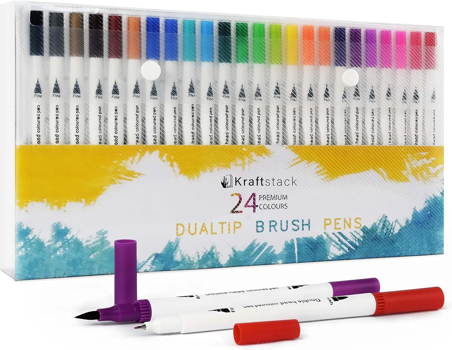 DUAL Tip Brush Pens for Colouring | 24 Vibrant Felt Tip Pens for Adults | Drawing, Sketching, Journaling, Lettering, Painting | Brush Tip Pens for Artists, Beginners, and Art Enthusiasts