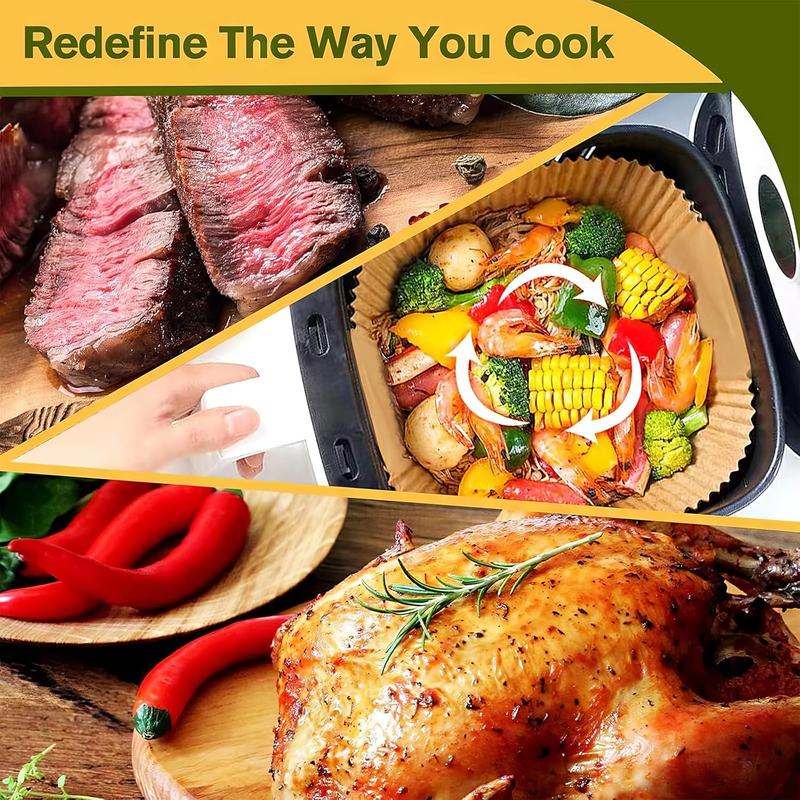 Air Fryer Liners 100 PCS | 6.3 Inch Square Air Fryer Paper Liners | Air Fryer Disposable Paper Liner, Bakeware Utensils Kitchen 4