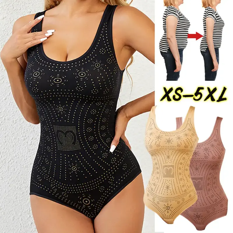 Women Seamless Comfy Bodysuit Shaper Printed Plus Size Tummy Control Shapewear Flat Belly Slimming Body Shapers Corset Tank Top 1