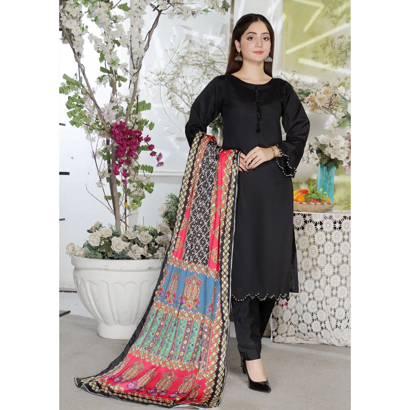 HK265 Zarora - Black Readymade Raw Silk Mummy n Me Suit