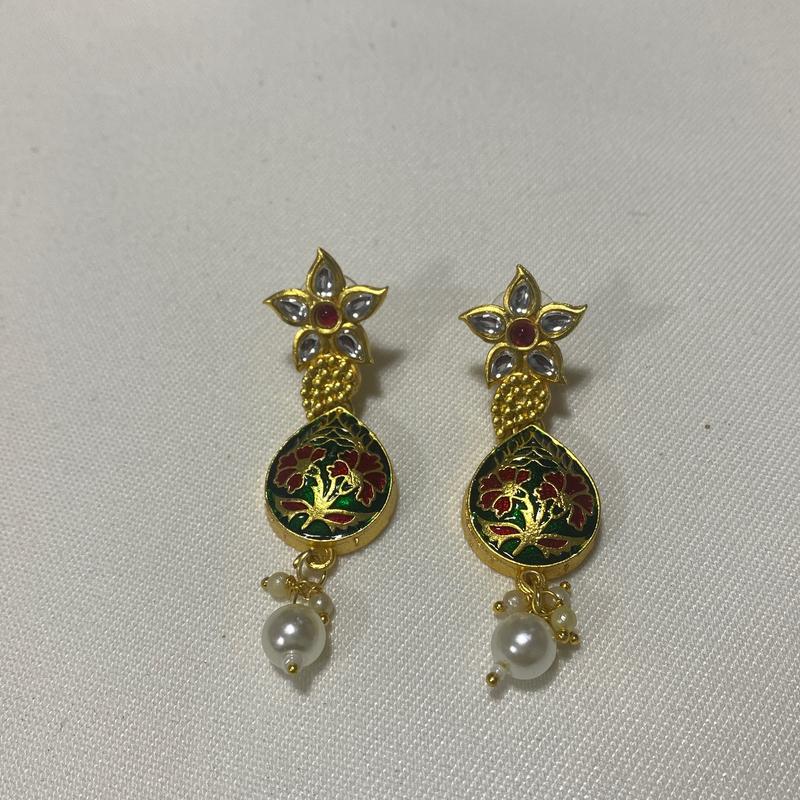 Indian Style Faux Gold Necklace and Earrings Set for Women 2