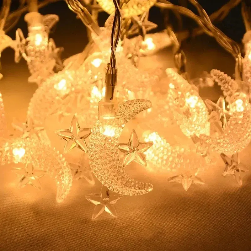 1.5/3/6M EID Mubarak LED String Lights Islam Muslim Festival Party Moon Star Castle Lantern Ramadan Home Decoration 2024 New 1