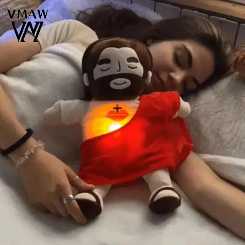 Cuteshop 40CM Breathing Jesus Soothe Plush Toy For Kids Soft Soothing Jesus Plushies Comforting Jesus Heart Toy Easter Christmas Gifts 2025 New