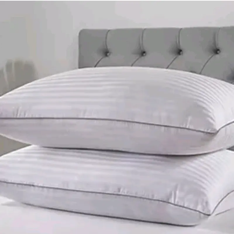 Pack of 2 hotel quality stripe soft pillows Cotton Soft Anti Bacterial Washable White 1