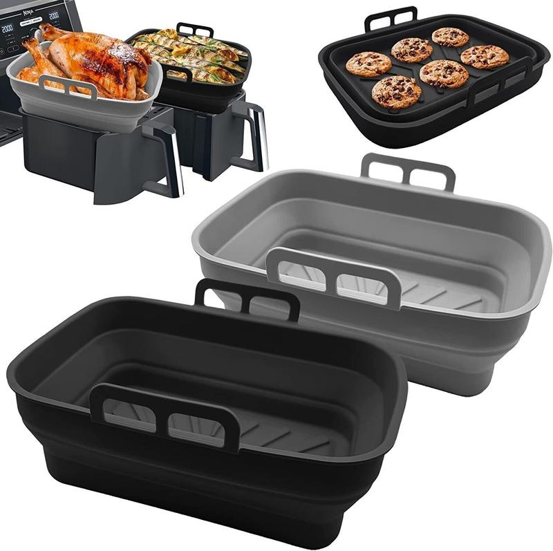 2X Silicone Pot Air Fryer Dual Basket Liner Handle Baking Pan For Ninja / Tower 1