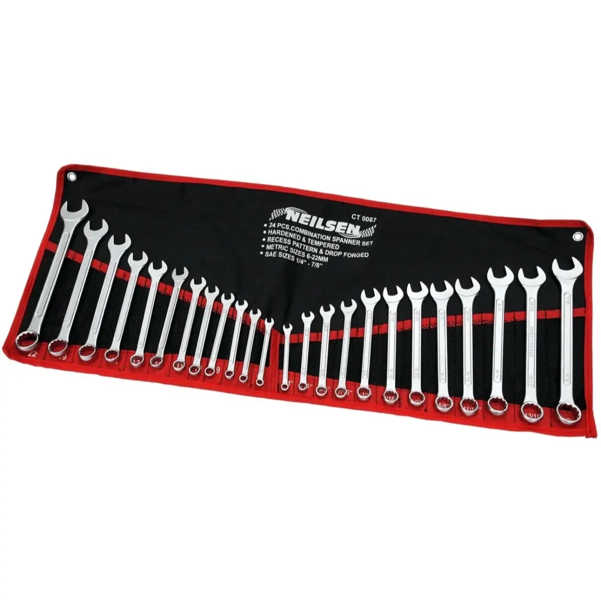 Neilsen CT0087 SAE and Metric Combination Spanners Set with Wallet 25 Pcs 6-22mm 1/4-7/8 -
