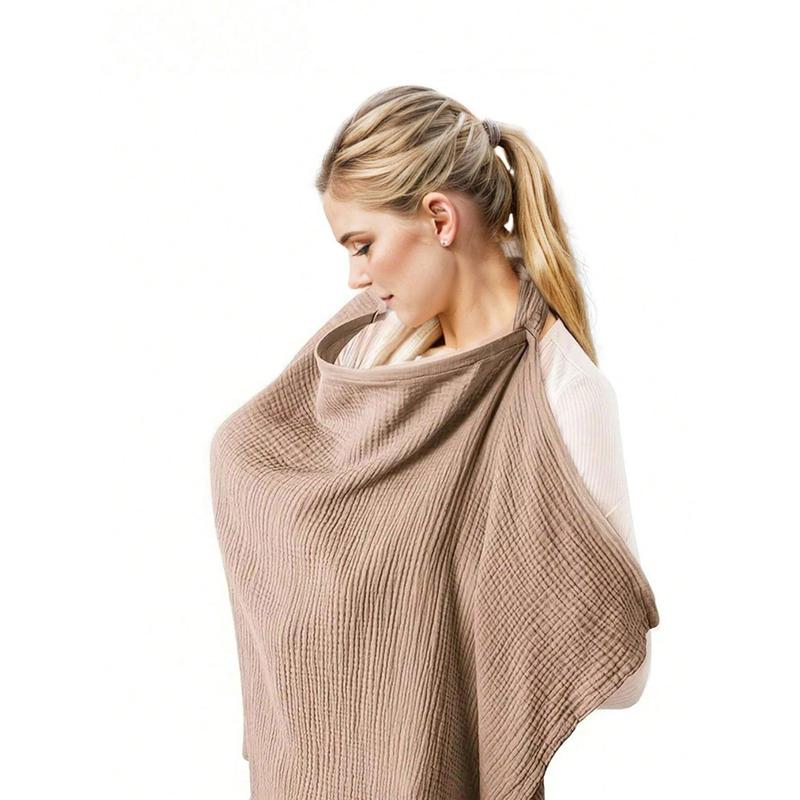 1pc Nursing Cover For Breastfeeding Outdoors In Coffee/Milky Blue/Green Color, With Breathable Gauze And Anti-Peep Shoulder Wrap For Breastfeeding Mothers 5