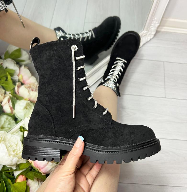 Womens Ladies Diamante Lace Up Ankle Boots Low Block Heel Zipped Winter Boots Shoes Size 4