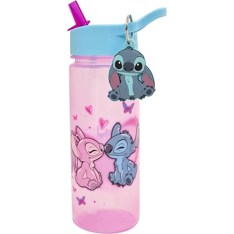 Stitch and Angel 500ml Kids Water Bottles with Straw by Polar Gear - Lilo And Stitch Gifts For Girls - Back to School Supplies Girls Water Bottle - Stitch Water Bottle with Stitch Keyring Charm  Stylish Drinkware Tumbler Mug