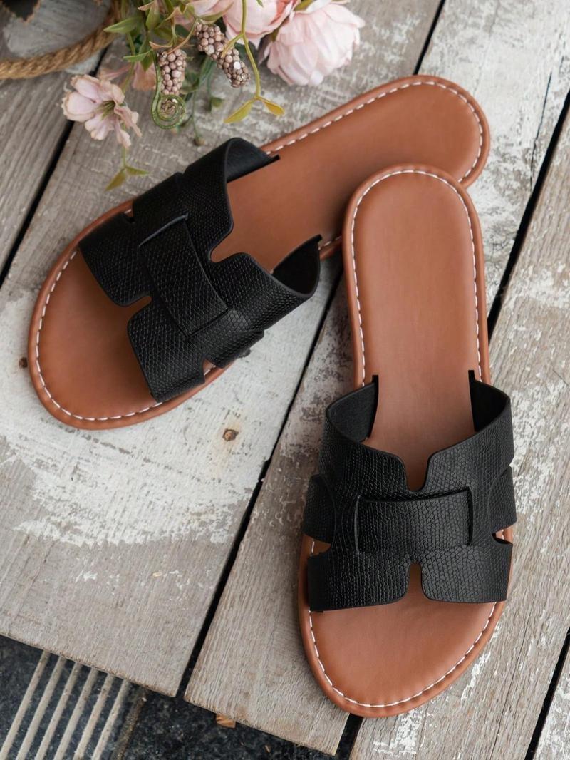 Product Introduction of Women's Fashionable Plain Color Slide Sandals, Casual Comfortable Flat Sandals for Beach Vacation, All-match Commuter Shoes for Work & Daily Wear, Shoes for Women Footwear Summer 13