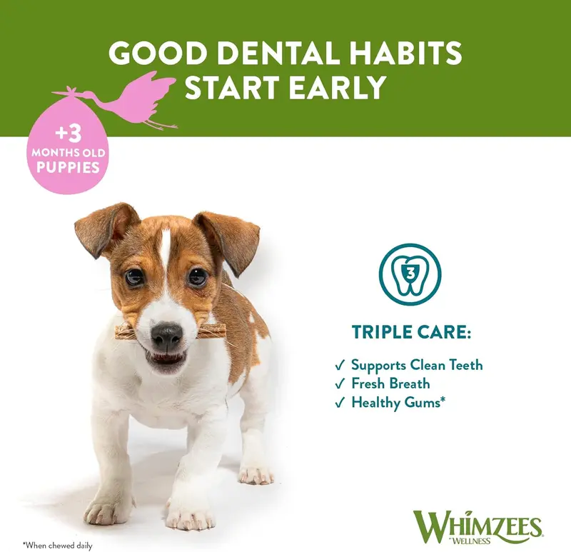 WHIMZEES By Wellness Puppy Stix, Dog Dental Stix for Puppies, 28 Pieces, Size XS/S, Puppy Chews, Natural, Grain-Free, Rawhide-Free, Vegetarian, No Added Sugar 1