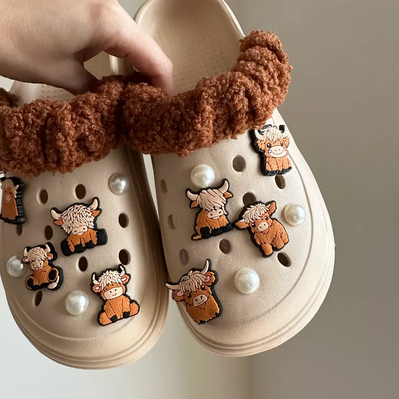 Highland Cow Croc Charms | Single or Sets | Brown Scottish Cow Shoe Charm Jibbitz 4