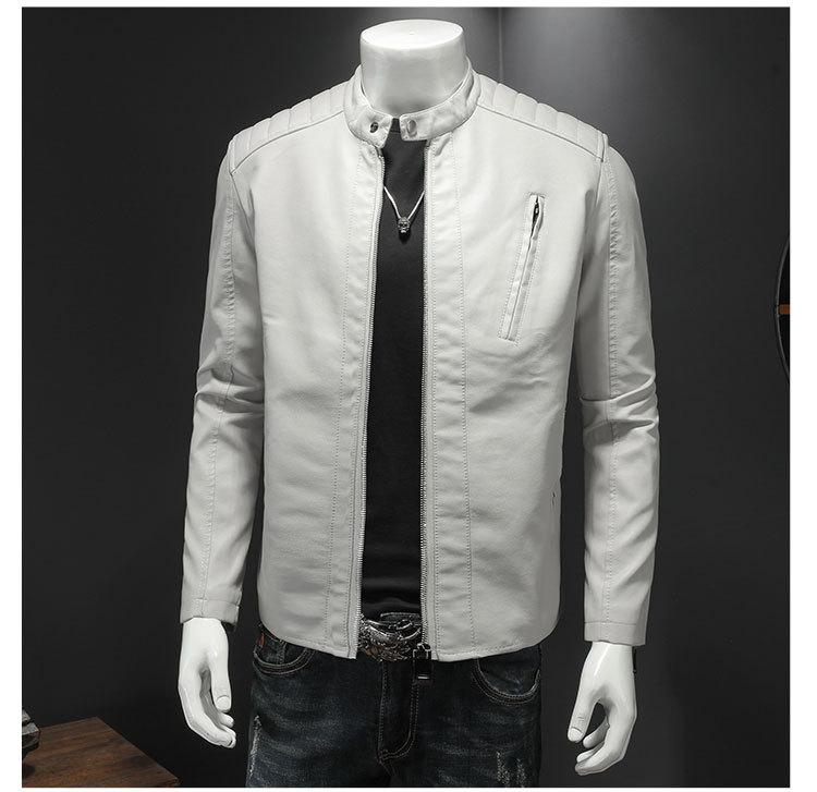 Product Introduction of New fall plus-size stand-up collar leather men's coat trend slim men's casual leather jacket 5
