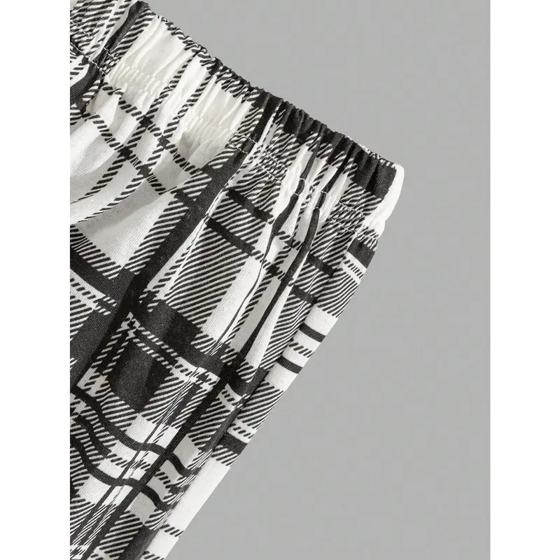Cottnline Men's Comfortable Casual Printed Long Sleeve T-Shirt & Plaid Long Pants Pajama Set Loungewear Menswear 5