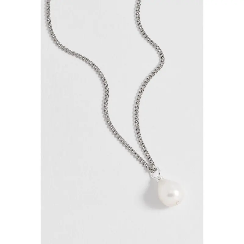 Men's Fine Curb Chain and Pearl Necklace 4
