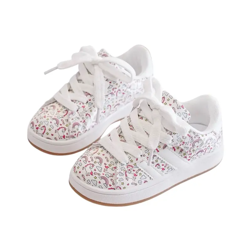 Itty Bitty White Unicorn Print Stripe Trainers 0