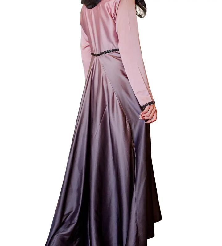High Waisted Ombre Flared Dress with Glass Beadwork Trim - Regular Sleeve 0