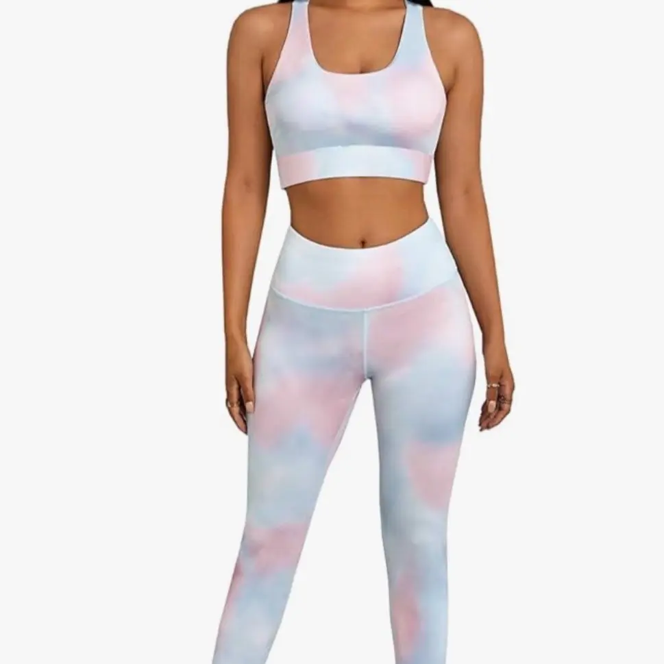 Women's Tie-dye Print Yoga Gym Sport Bra Pants Set Size Uk 12