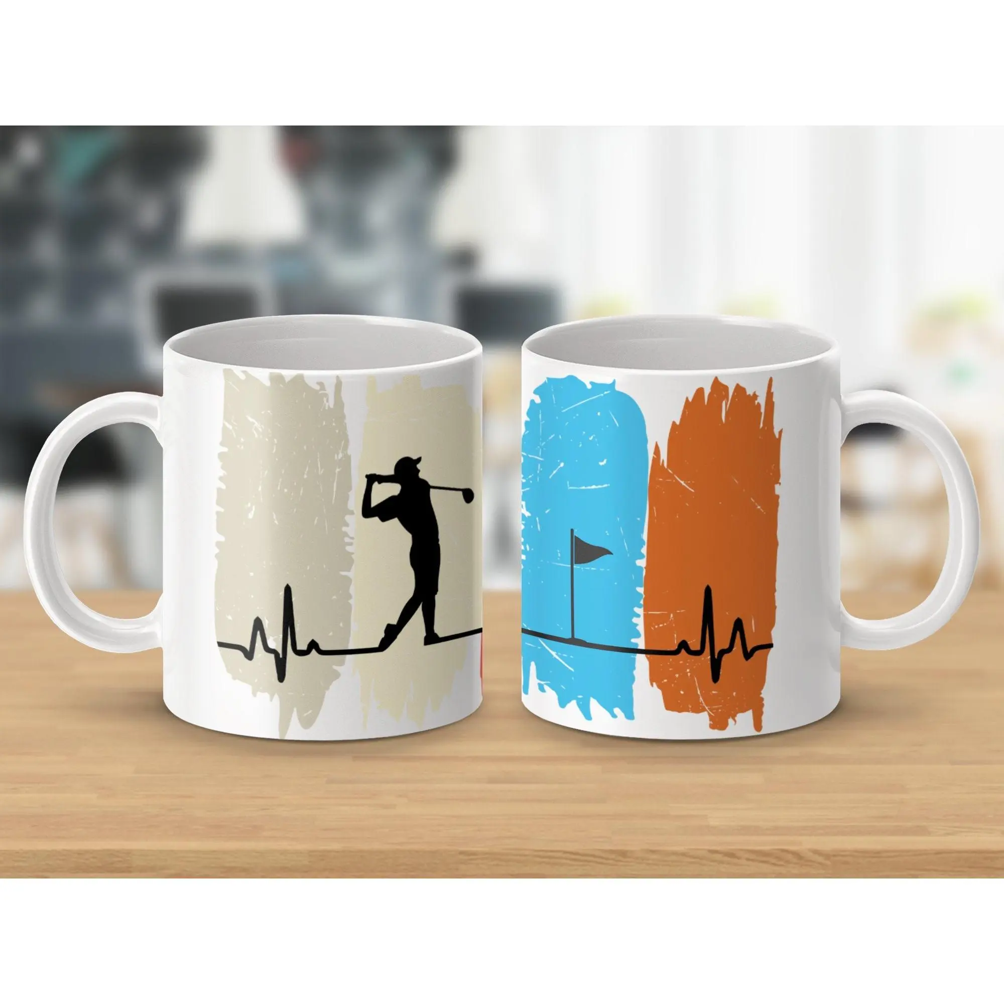 Colorful Golf Heartbeat Design Ceramic Mug (11oz, 15oz)