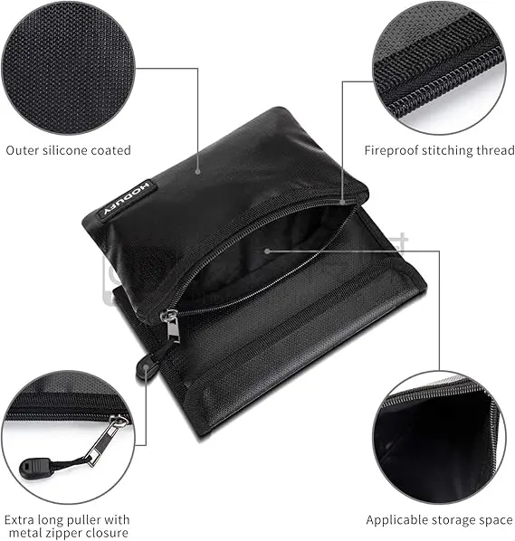 Small Fireproof Bag, Hodufy 5 x 8 inches Non-Itchy Fireproof Money Bag, Fireproof Cash Pouch, Bank Fireproof Bag Set for Valuables - Car Keys, Passport, Bank Deposit (2-Pack) 1