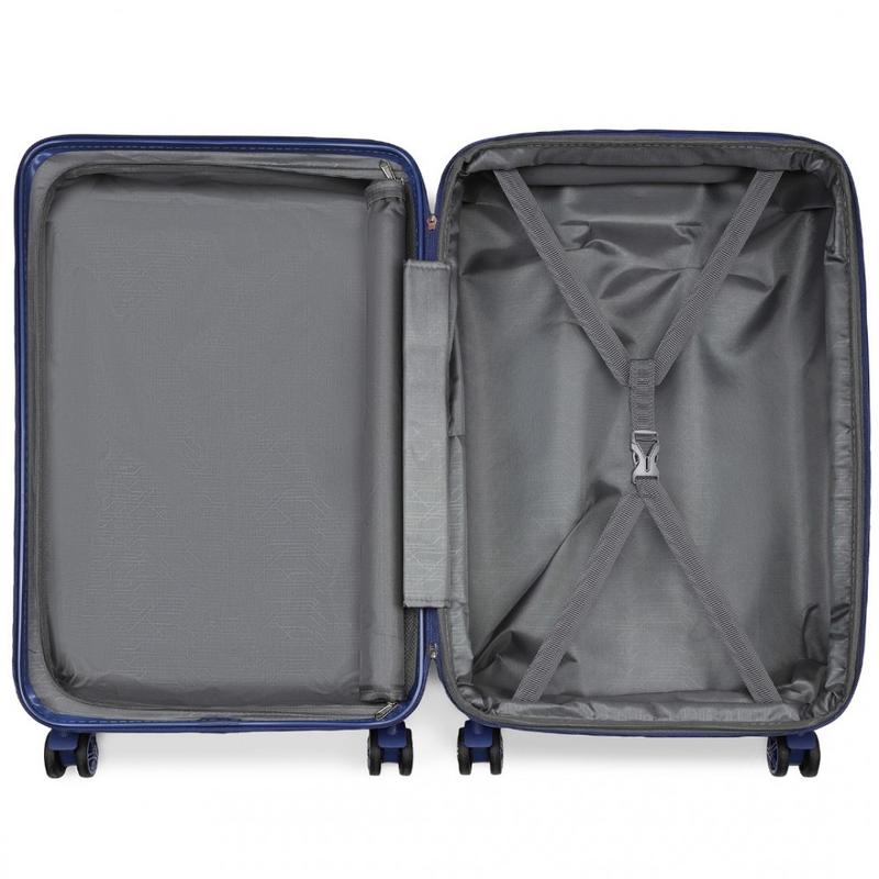 [MissLulu Bags] Box Design Expandable 20''/24''/28'' Sleek Striped ABS+PC Suitcase With TSA Lock And Four Spinner Wheels - Navy Blue 7