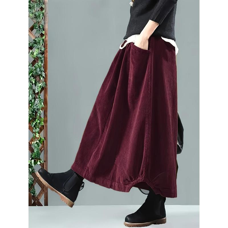 Button Detail Elastic Waist Skirt, Casual Dual Pockets Cocoon Skirt For Spring & Fall, Women's Clothing Womenswear Bottom 3