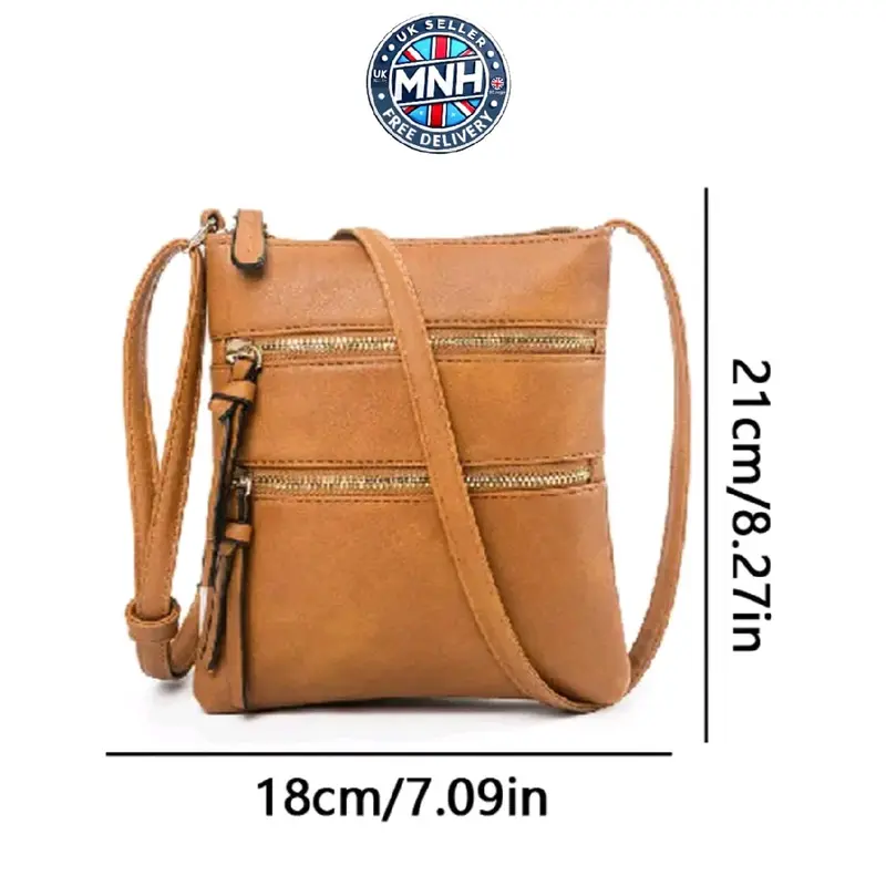 Ladies Leather Crossbody Messenger Bag with Zipper for Women 7