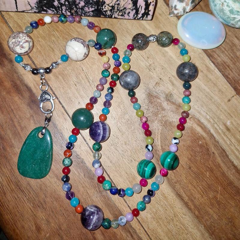 Green Aventurine Freeform Removable Pendant with Dream Amethyst, Dragon Blood Agate, Malachite and more. 3