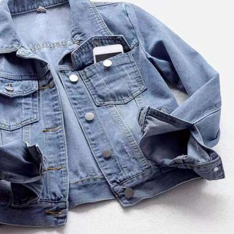 Product Introduction of Women Denim Jacket Single-breasted Chest Flap Pocket Jacket Long Sleeve Slim Short Coat Retro Ladies Denim Jackets Outerwear 11
