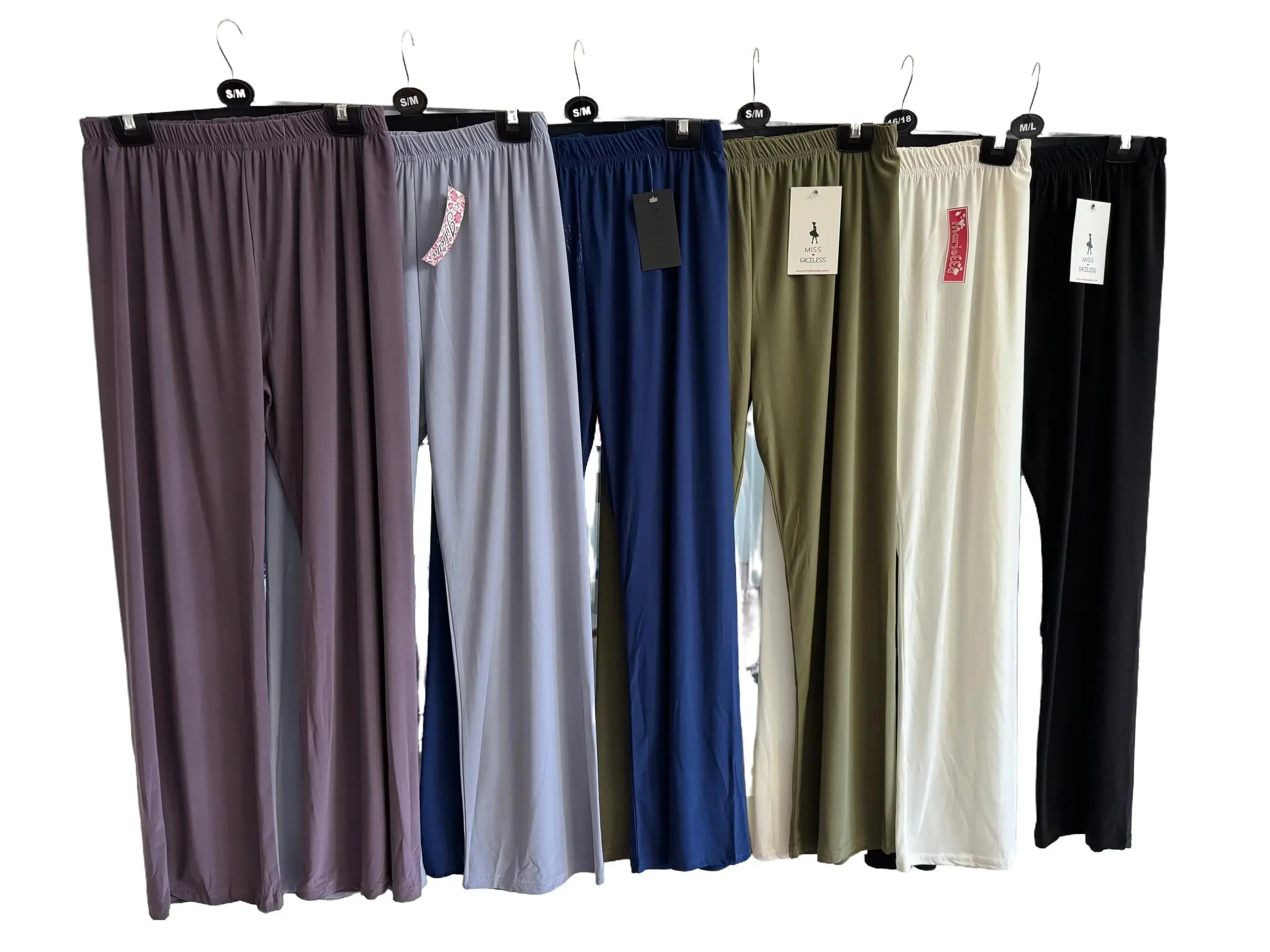 Elevare Casual Elasticated Waist Wide Leg Trousers Black Cream Grey UK 8-30 Plus Size
