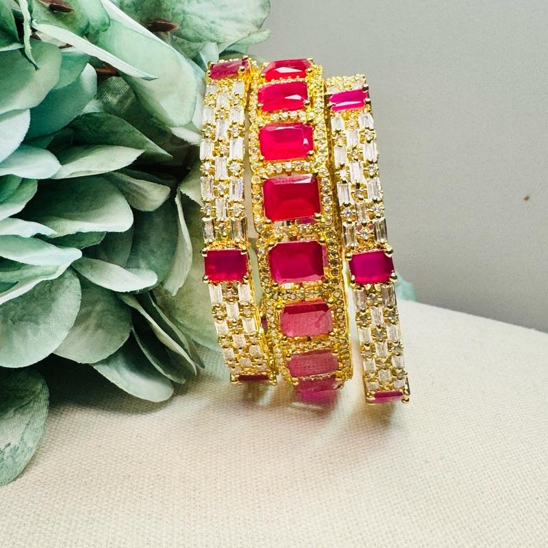 Gorgeous Gold Plated Ruby Pink Bangles 2